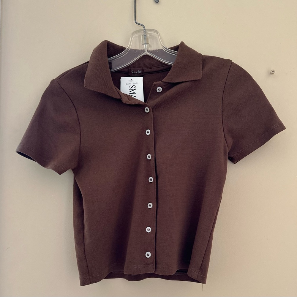 Collared Cropped Shirt by Brandy Melville